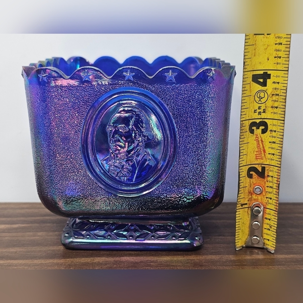 Fenton Cobalt Blue Carnival Glass Square Candy Dish Presidential Bicentennial - Picture 8 of 15